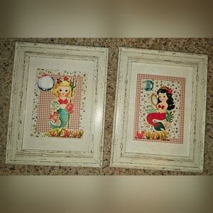 Vintage Mermaid MCM Kitschy Set of 2 5x7 Wall Art